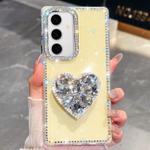For Samsung Galaxy S24 FE 5G Diamond Glitter Gemstone Heart Holder Phone Case(Light Yellow)