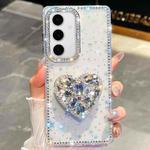 For Samsung Galaxy S24 FE 5G Diamond Glitter Gemstone Heart Holder Phone Case(Transparent Stars)