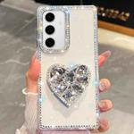 For Samsung Galaxy S24 FE 5G Diamond Glitter Gemstone Heart Holder Phone Case(Transparent)