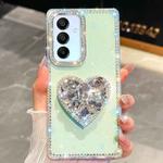 For Samsung Galaxy A15 5G Diamond Glitter Gemstone Heart Holder Phone Case(Light Green)
