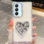 For Samsung Galaxy A15 5G Diamond Glitter Gemstone Heart Holder Phone Case(Transparent)