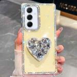 For Samsung Galaxy A55 5G Diamond Glitter Gemstone Heart Holder Phone Case(Light Yellow)