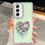 For Samsung Galaxy A55 5G Diamond Glitter Gemstone Heart Holder Phone Case(Light Green)