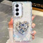 For Samsung Galaxy A55 5G Diamond Glitter Gemstone Heart Holder Phone Case(Transparent Stars)