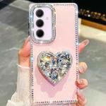 For Samsung Galaxy A35 5G Diamond Glitter Gemstone Heart Holder Phone Case(Light Pink)