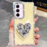 For Samsung Galaxy A35 5G Diamond Glitter Gemstone Heart Holder Phone Case(Light Yellow)