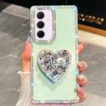 For Samsung Galaxy A35 5G Diamond Glitter Gemstone Heart Holder Phone Case(Light Green)