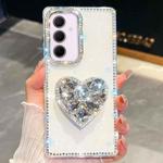 For Samsung Galaxy A35 5G Diamond Glitter Gemstone Heart Holder Phone Case(White)