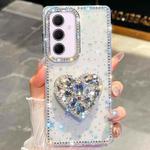 For Samsung Galaxy A35 5G Diamond Glitter Gemstone Heart Holder Phone Case(Transparent Stars)