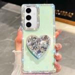 For Samsung Galaxy S24+ 5G Diamond Glitter Gemstone Heart Holder Phone Case(Light Green)