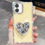 For Samsung Galaxy A07 5G Diamond Glitter Gemstone Heart Holder Phone Case(Light Yellow)