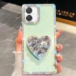 For Samsung Galaxy A07 5G Diamond Glitter Gemstone Heart Holder Phone Case(Light Green)