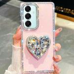For Samsung Galaxy A17 5G Diamond Glitter Gemstone Heart Holder Phone Case(Light Pink)