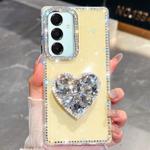 For Samsung Galaxy A17 5G Diamond Glitter Gemstone Heart Holder Phone Case(Light Yellow)