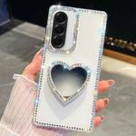For Samsung Galaxy A26 5G Diamond Glitter Mirror Heart Holder Phone Case(White)