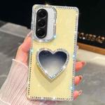 For Samsung Galaxy A36 5G Diamond Glitter Mirror Heart Holder Phone Case(Light Yellow)