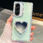For Samsung Galaxy A36 5G Diamond Glitter Mirror Heart Holder Phone Case(Light Green)