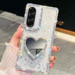 For Samsung Galaxy A36 5G Diamond Glitter Mirror Heart Holder Phone Case(Transparent Stars)