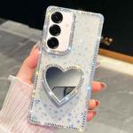 For Samsung Galaxy S25 5G Diamond Glitter Mirror Heart Holder Phone Case(Transparent Stars)