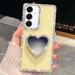 For Samsung Galaxy A16 5G Diamond Glitter Mirror Heart Holder Phone Case(Light Yellow)