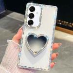 For Samsung Galaxy A16 5G Diamond Glitter Mirror Heart Holder Phone Case(White)