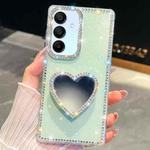 For Samsung Galaxy A15 5G Diamond Glitter Mirror Heart Holder Phone Case(Light Green)