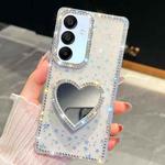For Samsung Galaxy A15 5G Diamond Glitter Mirror Heart Holder Phone Case(Transparent Stars)