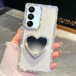 For Samsung Galaxy A15 5G Diamond Glitter Mirror Heart Holder Phone Case(Transparent)