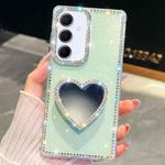 For Samsung Galaxy A55 5G Diamond Glitter Mirror Heart Holder Phone Case(Light Green)