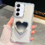 For Samsung Galaxy A55 5G Diamond Glitter Mirror Heart Holder Phone Case(Transparent)