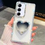 For Samsung Galaxy A35 5G Diamond Glitter Mirror Heart Holder Phone Case(White)