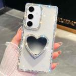 For Samsung Galaxy S24+ 5G Diamond Glitter Mirror Heart Holder Phone Case(Transparent)
