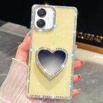 For Samsung Galaxy A07 5G Diamond Glitter Mirror Heart Holder Phone Case(Light Yellow)