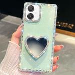 For Samsung Galaxy A07 5G Diamond Glitter Mirror Heart Holder Phone Case(Light Green)