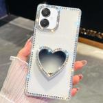 For Samsung Galaxy A07 5G Diamond Glitter Mirror Heart Holder Phone Case(White)