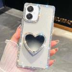 For Samsung Galaxy A07 5G Diamond Glitter Mirror Heart Holder Phone Case(Transparent)