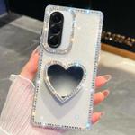 For Samsung Galaxy A17 5G Diamond Glitter Mirror Heart Holder Phone Case(Transparent)