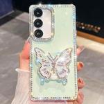 For Samsung Galaxy A36 5G Diamond Glitter Butterfly Holder Phone Case(Light Green)