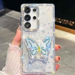 For Samsung Galaxy S25 Ultra 5G Diamond Glitter Butterfly Holder Phone Case(Transparent Stars)