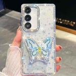 For Samsung Galaxy A15 5G Diamond Glitter Butterfly Holder Phone Case(Transparent Stars)