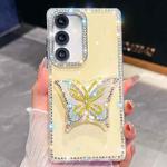 For Samsung Galaxy S24+ 5G Diamond Glitter Butterfly Holder Phone Case(Light Yellow)