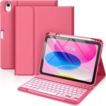 For iPad Pro 11 2024 Bluetooth Keyboard Silicone Leather Tablet Case with Pen Slot(Begonia Red)