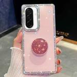 For Samsung Galaxy A26 5G Diamond Glitter Diamond Round Holder Phone Case(Light Pink)