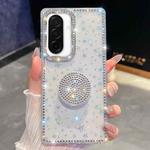 For Samsung Galaxy A26 5G Diamond Glitter Diamond Round Holder Phone Case(Transparent Stars)