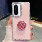 For Samsung Galaxy A36 5G Diamond Glitter Diamond Round Holder Phone Case(Light Pink)
