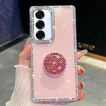 For Samsung Galaxy S25+ 5G Diamond Glitter Diamond Round Holder Phone Case(Light Pink)