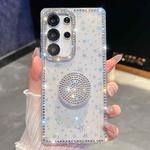 For Samsung Galaxy S25 Ultra 5G Diamond Glitter Diamond Round Holder Phone Case(Transparent Stars)