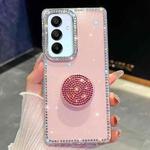 For Samsung Galaxy A15 5G Diamond Glitter Diamond Round Holder Phone Case(Light Pink)