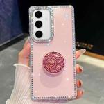 For Samsung Galaxy S24+ 5G Diamond Glitter Diamond Round Holder Phone Case(Light Pink)