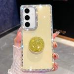 For Samsung Galaxy S24+ 5G Diamond Glitter Diamond Round Holder Phone Case(Light Yellow)